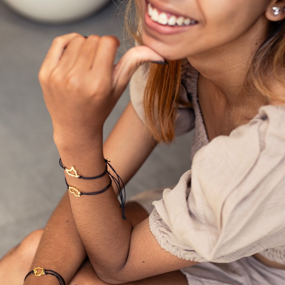 Brazil Map Bracelet 18K Gold Vermeil On Cord