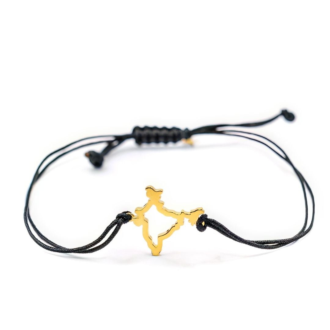 India Map Bracelet 18K Gold Vermeil On Cord