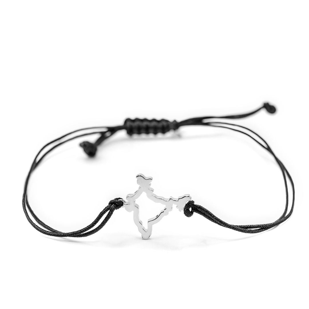 India Map Bracelet Sterling Silver On Cord