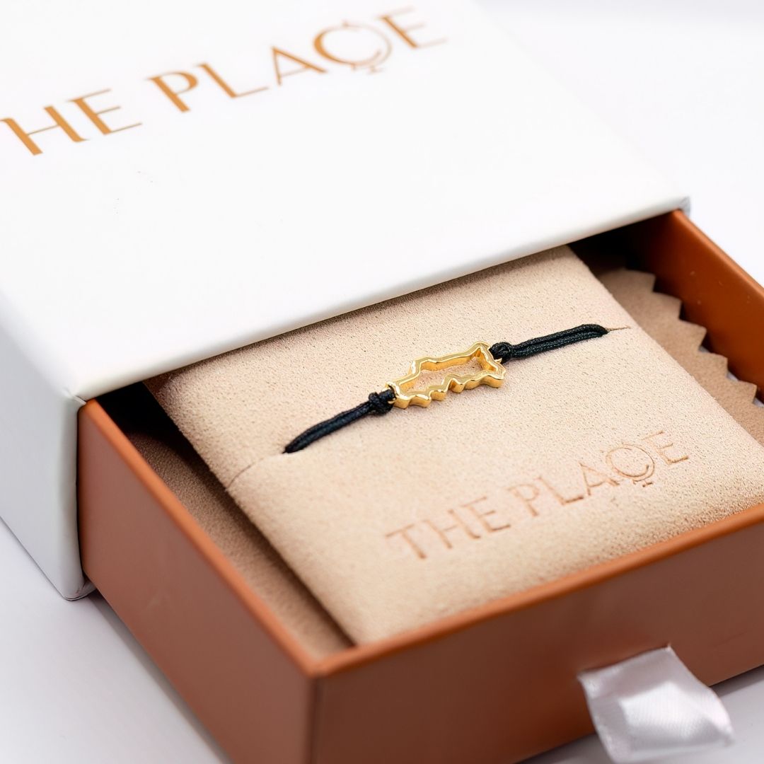 Portugal Map Bracelet 18K Gold Vermeil On Cord