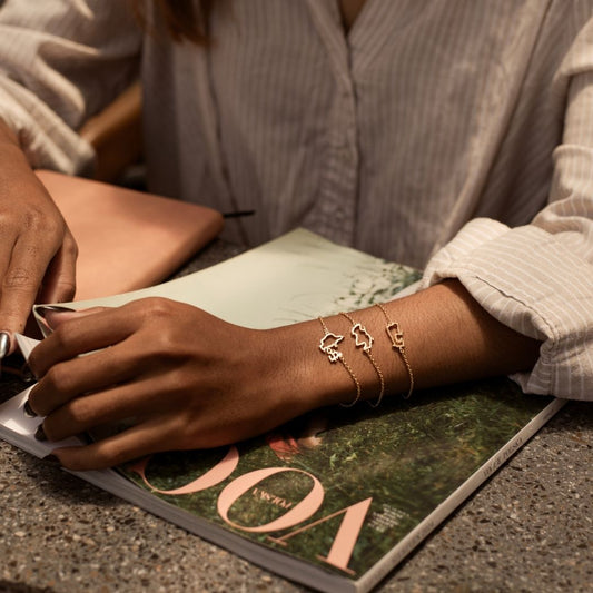 Canada Scotland Denmark map bracelet in gold