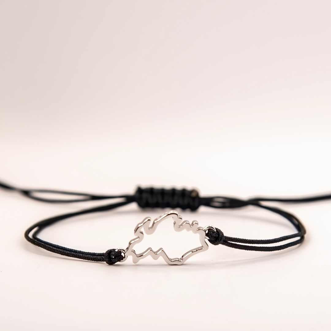 Singapore silver map bracelet black cord