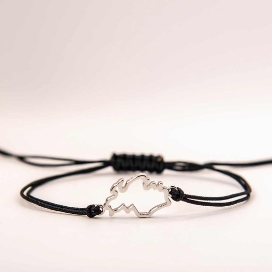 Singapore silver map bracelet black cord