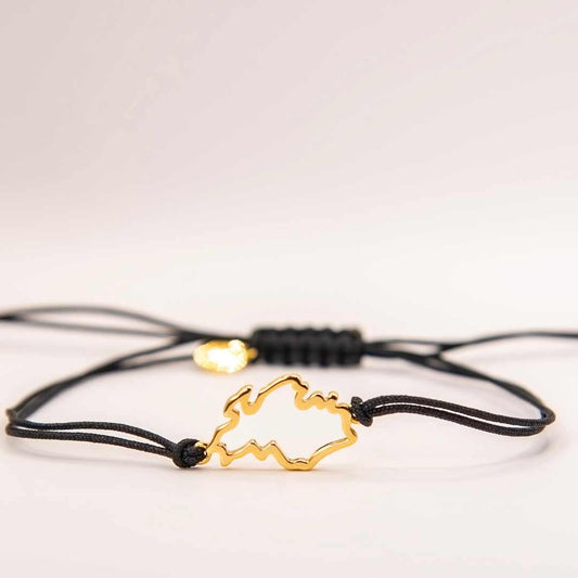 black cord singapore map bracelet gold
