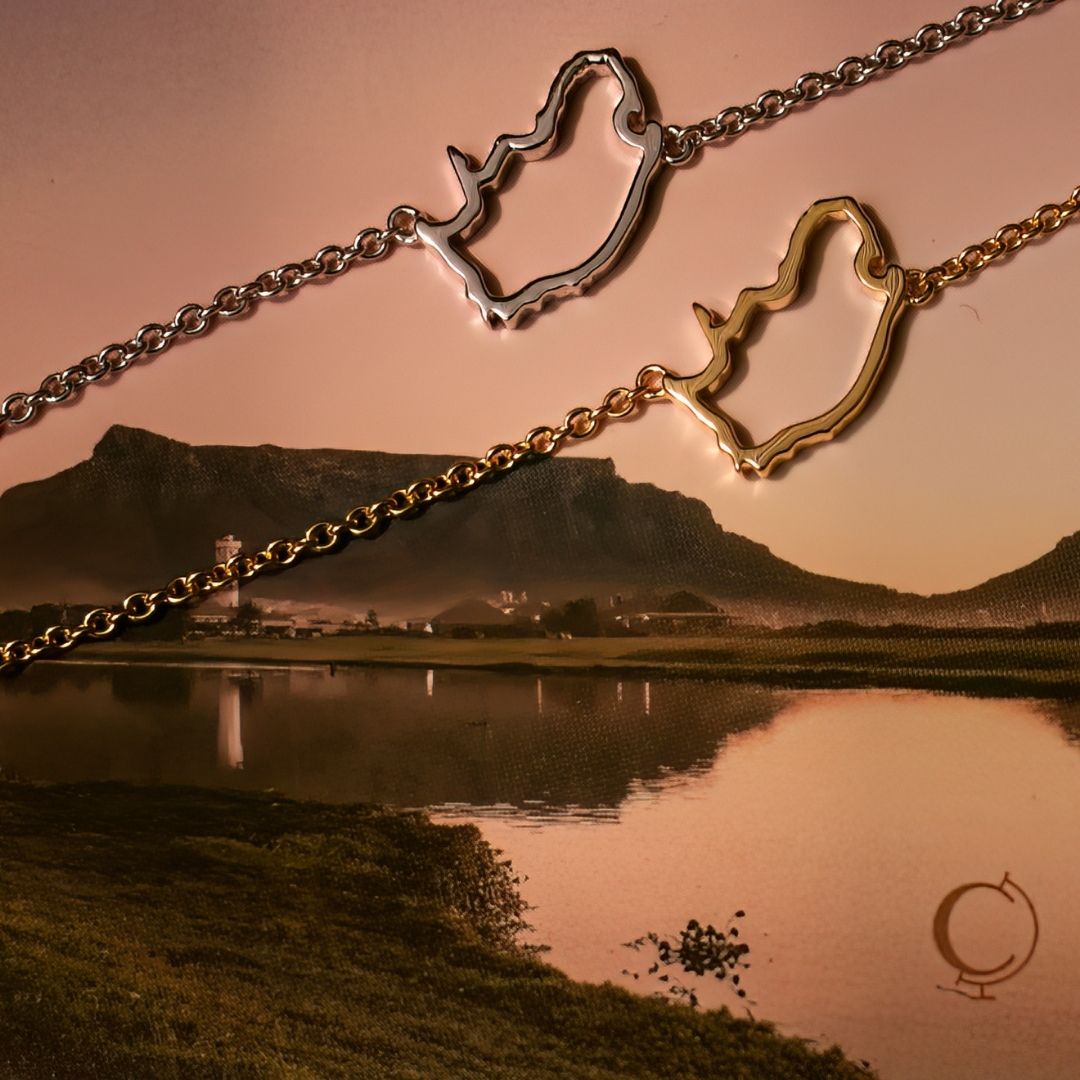South Africa map bracelet in silver and gold