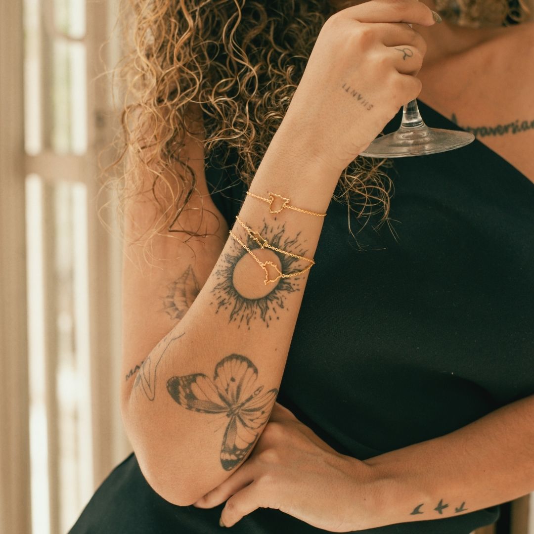 Spain Portugal Brazil gold map bracelet