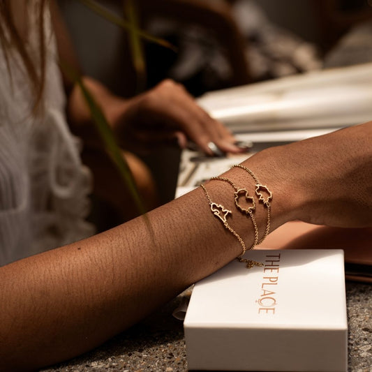 Switzerland Germany Netherlands gold map bracelet stack