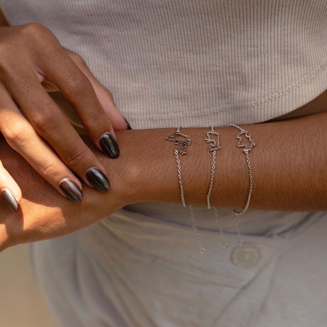 Canada denmark Scotland map bracelet in silver