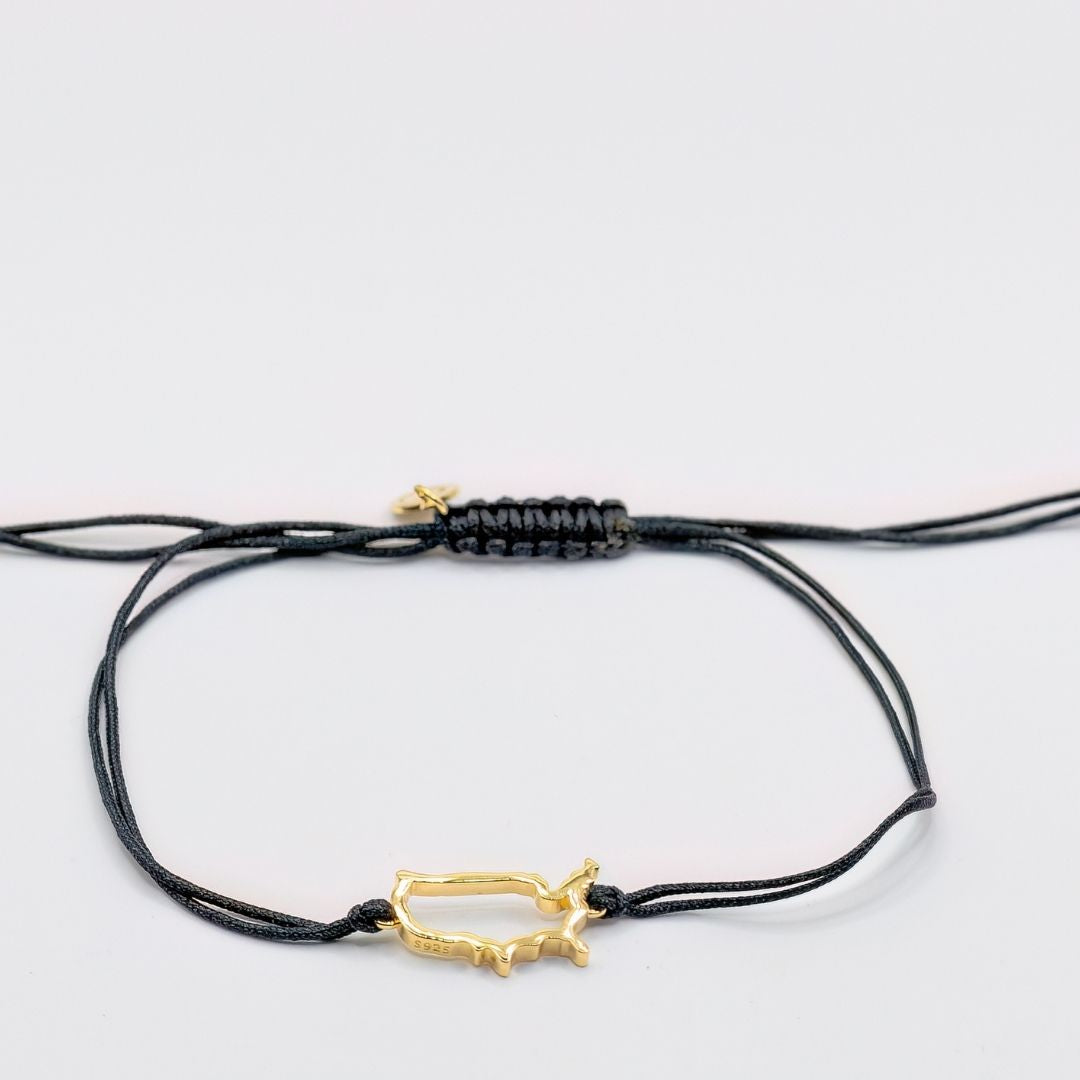 United States of America Map Bracelet 18K Gold Vermeil On Cord