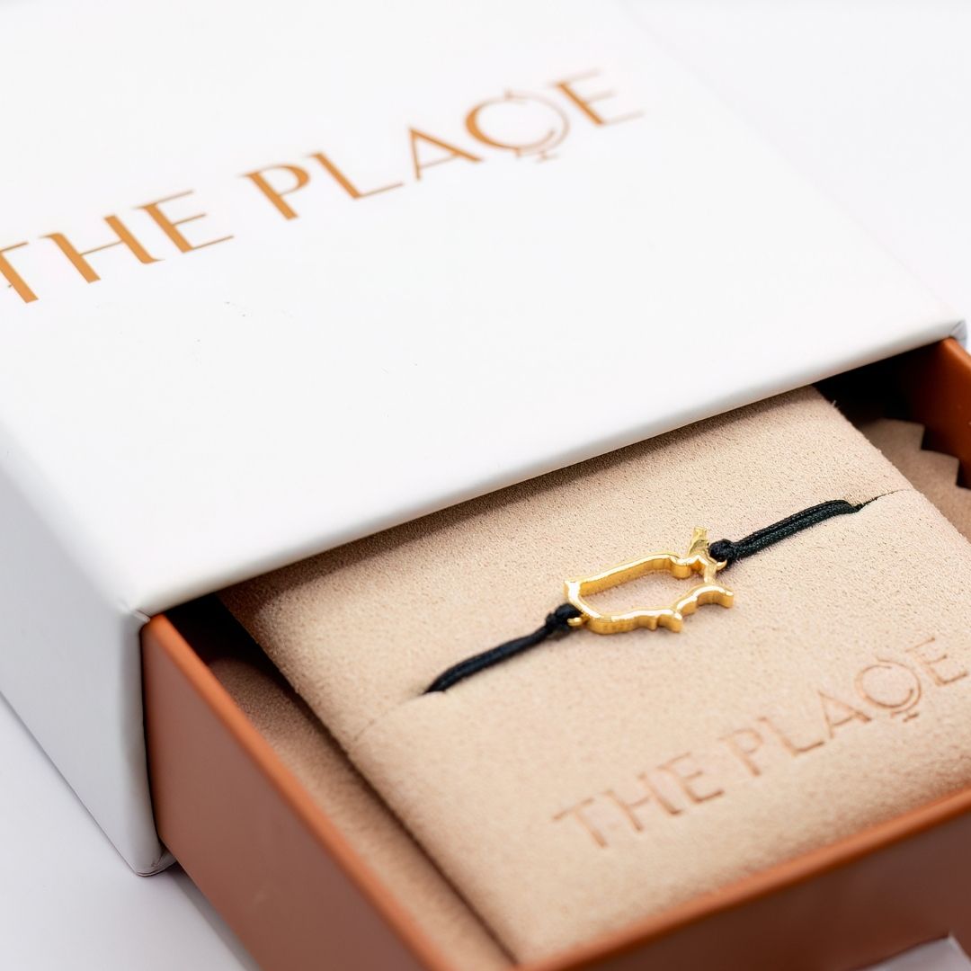 United States of America Map Bracelet 18K Gold Vermeil On Cord