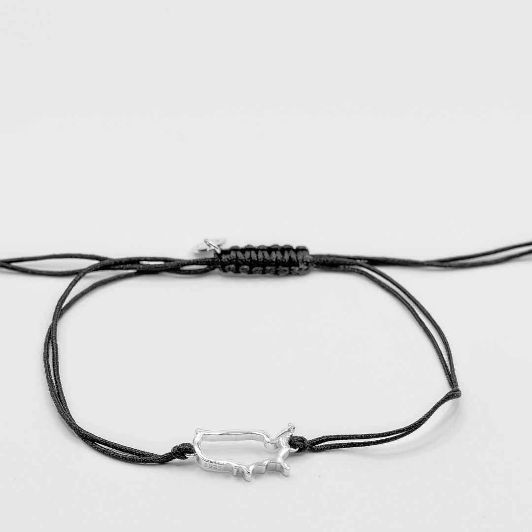 United States of America Map Bracelet Sterling Silver On Cord