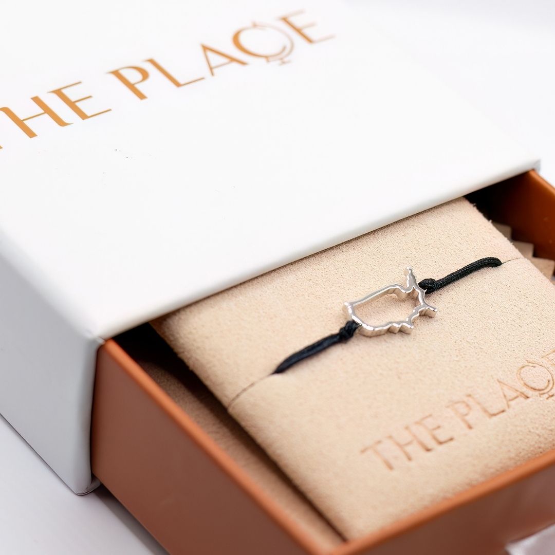 United States of America Map Bracelet Sterling Silver On Cord