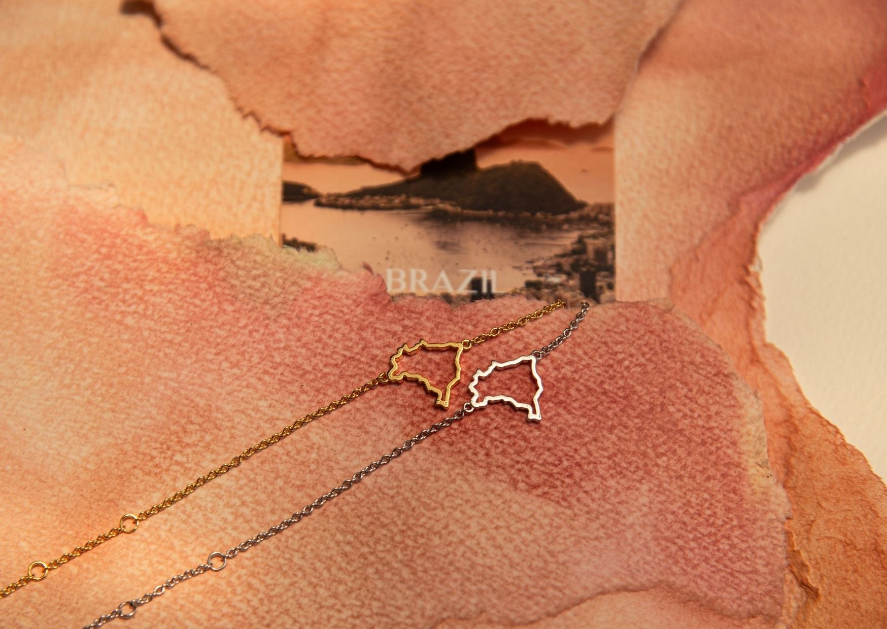 Brazil map bracelets in silver and gold