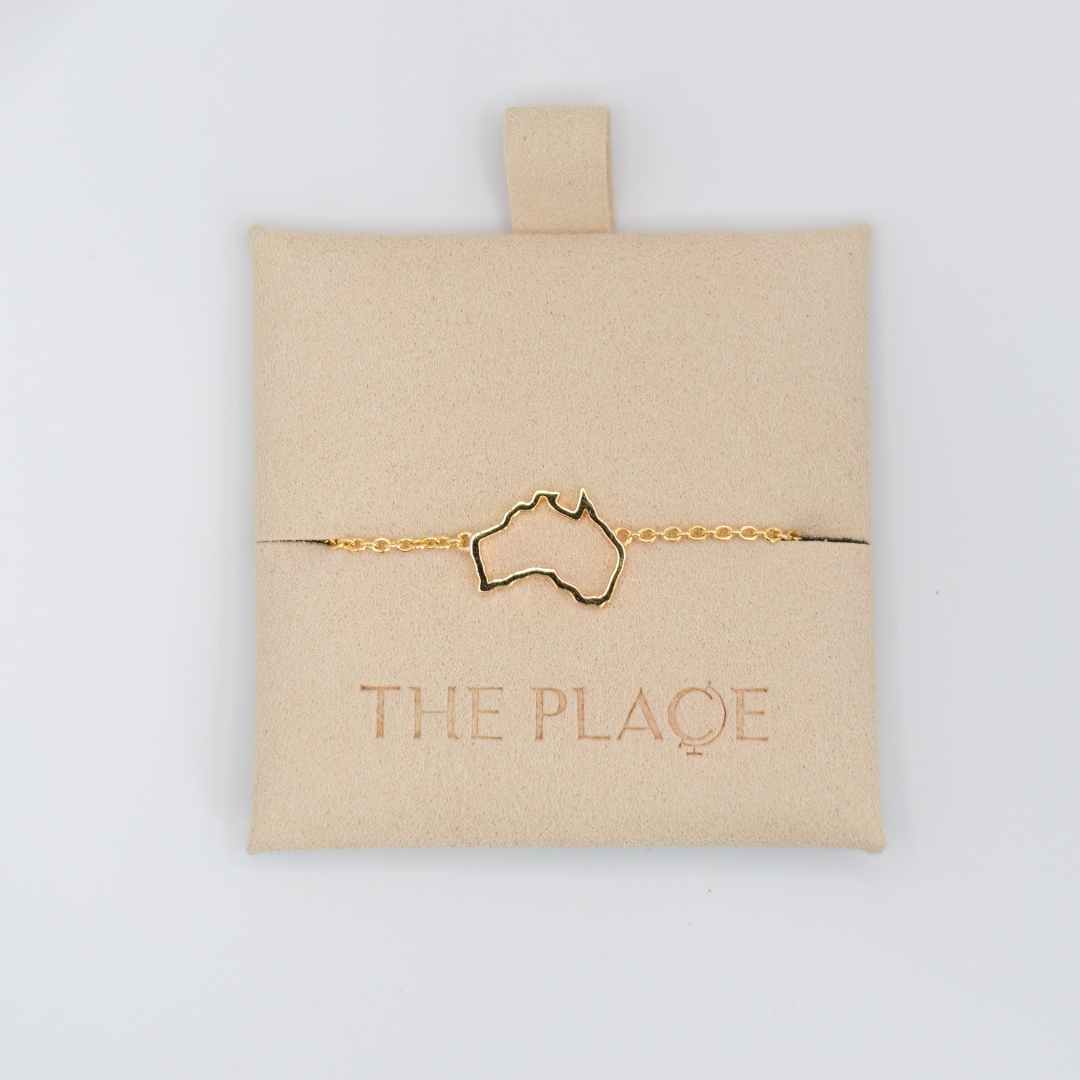Australia outline map bracelet by The Place in gold vermeil, expat leaving gift