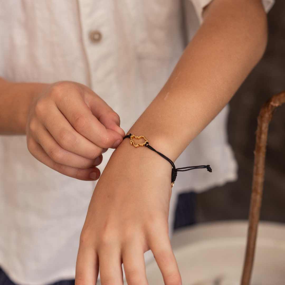 Hong Kong Map Bracelet 18K Gold Vermeil On Cord